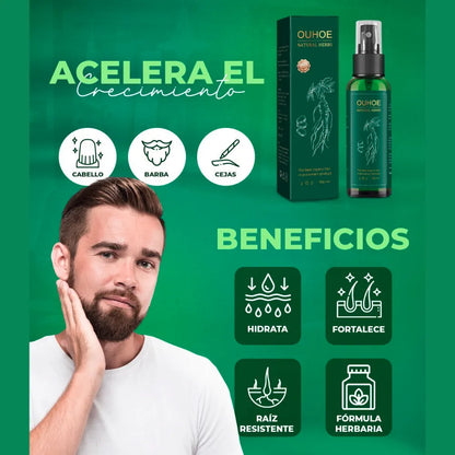 Spray para el crecimiento natural del cabello y la barba.