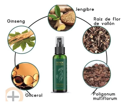 Spray para el crecimiento natural del cabello y la barba.