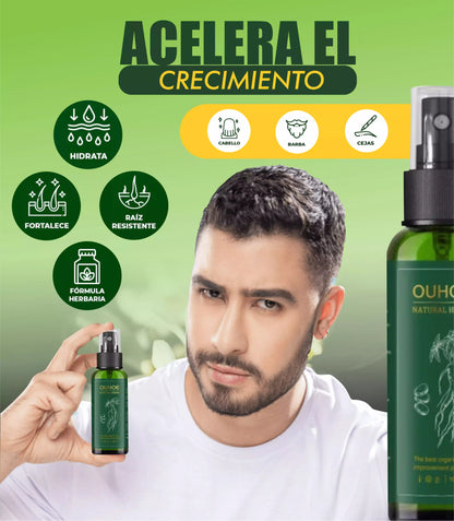 Spray para el crecimiento natural del cabello y la barba.